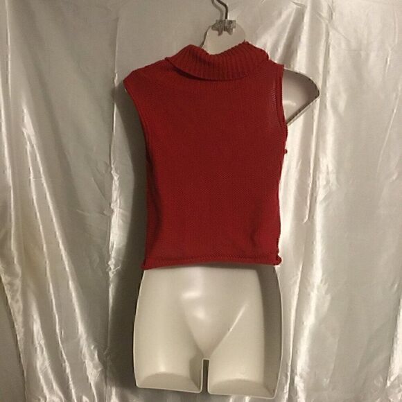 Red Cropped Sleeveless Ribbed Sweater Turtle neck S - Picture 2 of 2